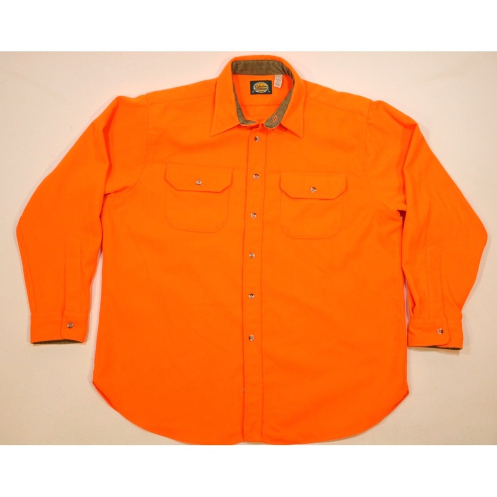 Vintage Cabelas  Shirt Jacket Mens XL Heavyweight Flannel Made in USA‎ Orange